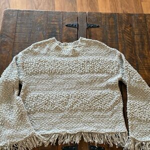 Sadie & Sage Oversized Cream Sweater with Fringe SZ SM NWOT
